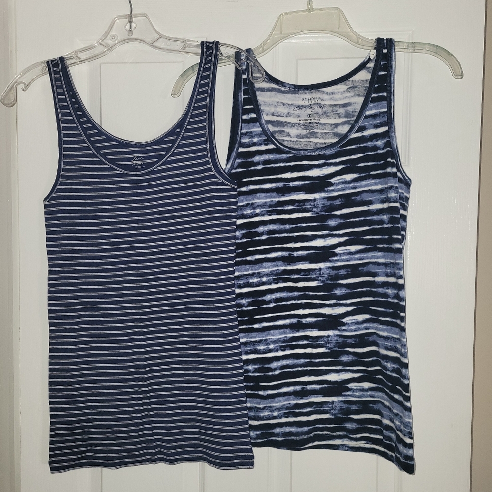 Loft & Sonoma Medium Blue striped tanks